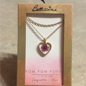 Gold Heart Necklace with Purple Flower